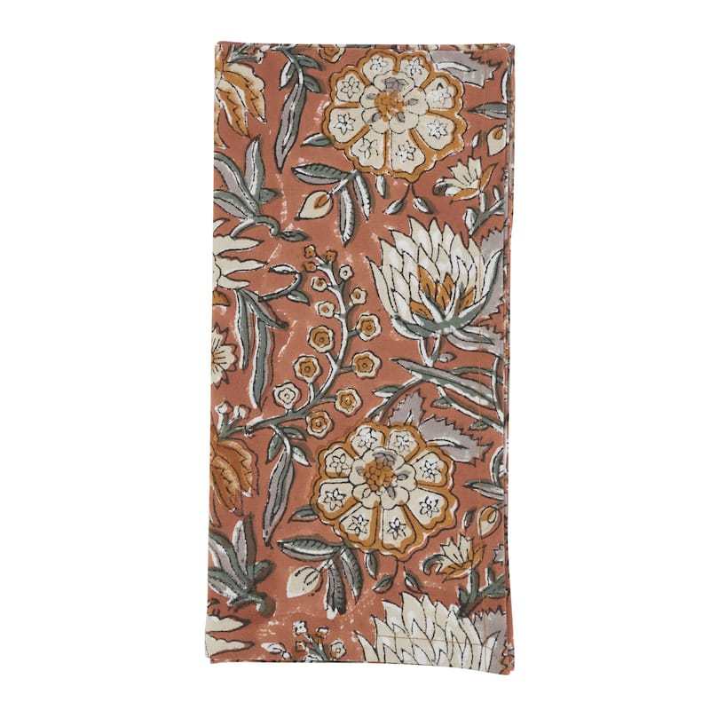 Botanical Pattern Cotton Decorative Napkins (Set of 4) - Illustrated Floral Motif for Dining and Entertaining, 20"x20" - Set of 4