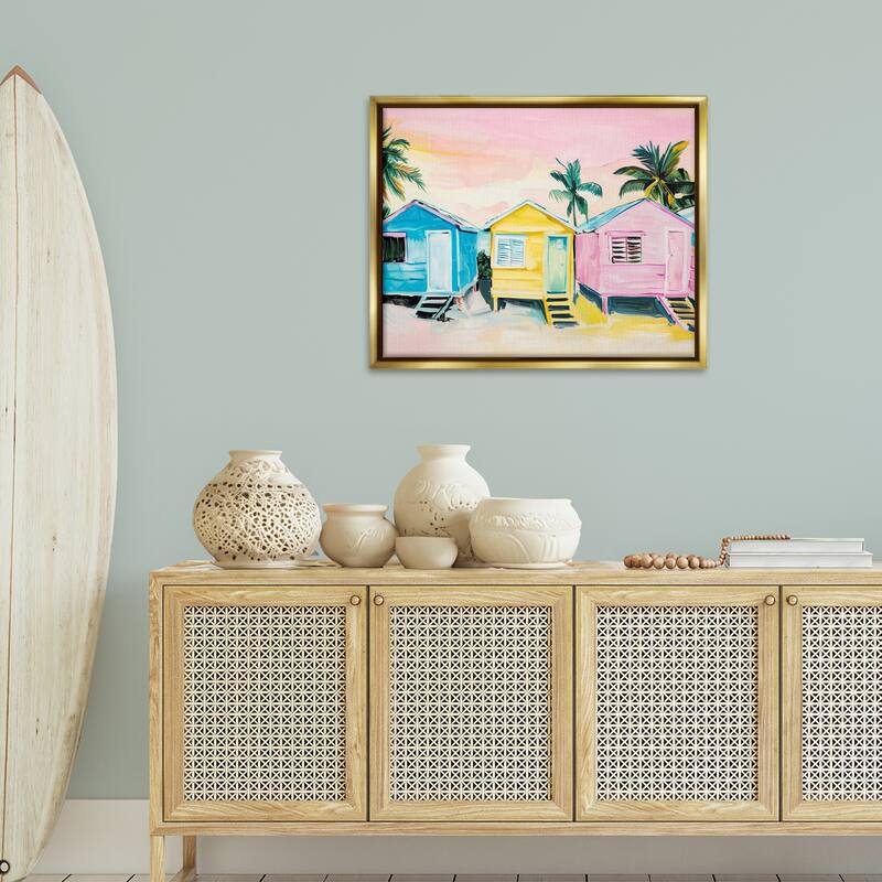 Stupell Pastel Tropical Beach Cabins Framed Floater Canvas Wall Art Design By Arlington Prints