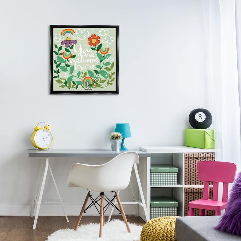 Stupell Comforting Welcome Here Phrases Framed Floater Canvas Wall Art Design By Mandy Ford Art + Illustration