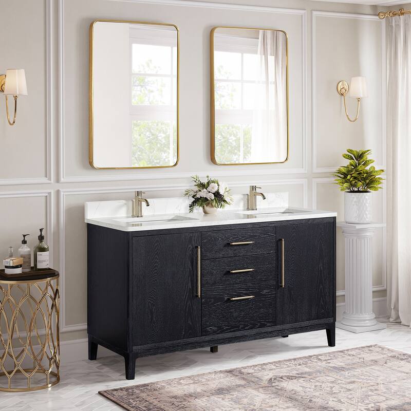Gara Double Bath Vanity with Composite Stone Top and Mirror