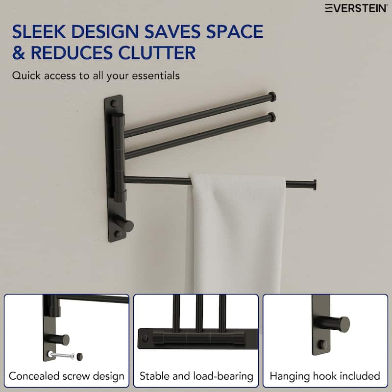 4-Arm Rust-Proof Swivel Towel Rack, 304 Stainless Steel with Hooks