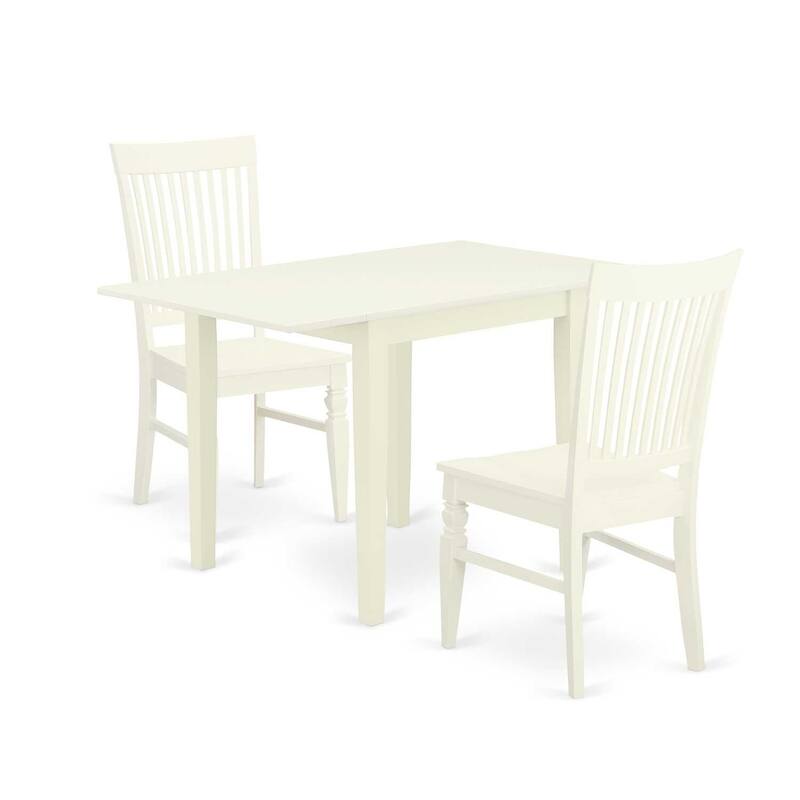 HomeStock 3-Pc Linen White Finish Solid Wood Top with Dropleaf Dining Table Set