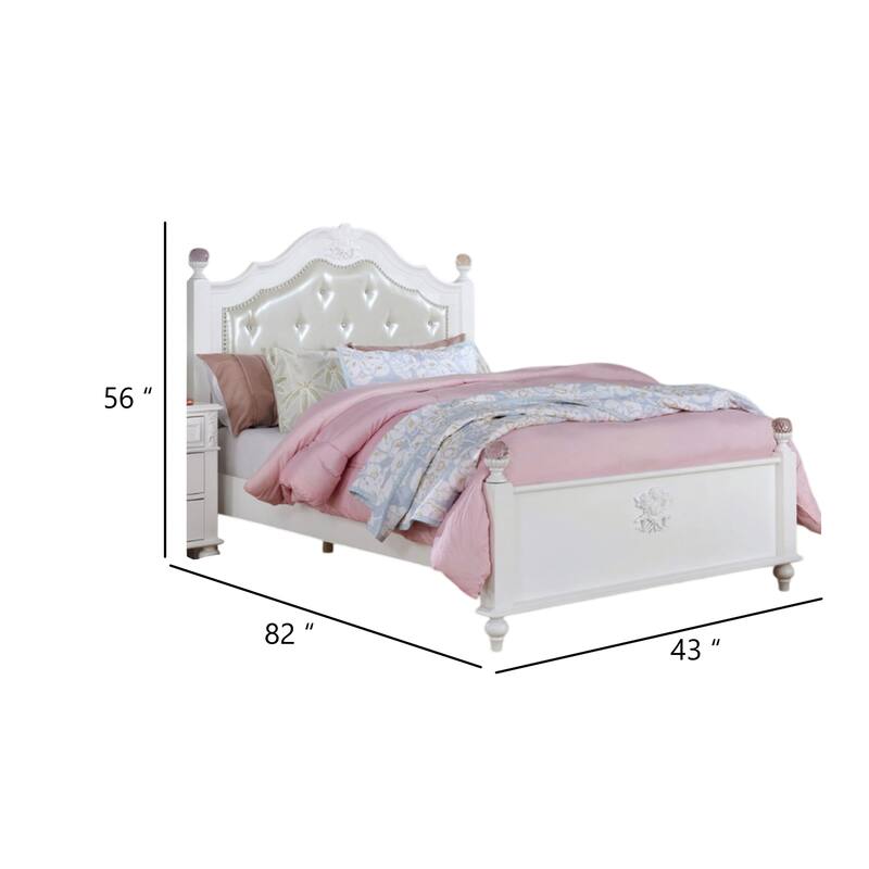 Bela Twin Size Bed w Button Tufted Headboard, White Faux Leather