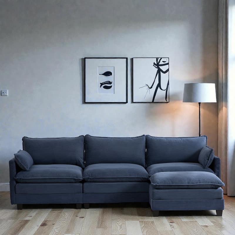 Oversized Modular Sectional Sofa with Ottoman, 102 Inch 4 Seat Corduroy L Shaped Couch for Living Room