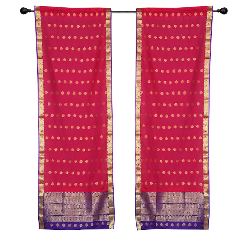 2 Bohemian Indian Sari Curtains Rod Pocket Living Room Decor Window Treatment - 43" W X 120" L (Lined) - 120 Inches