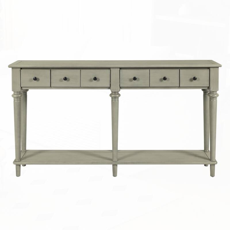 Retro Console Table with Open Shelf and 4 Drawers for Entryways