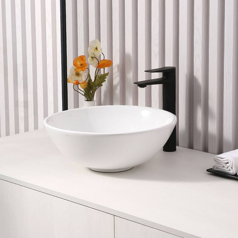 Dowell Ceramic Vessel Sink, Round, Gloss White - 16Wx16Dx6H