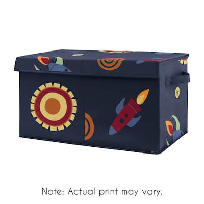 Space Galaxy Planets Collection Boy Kids Fabric Toy Bin Storage - Navy Blue Star and Moon Rocket Ship