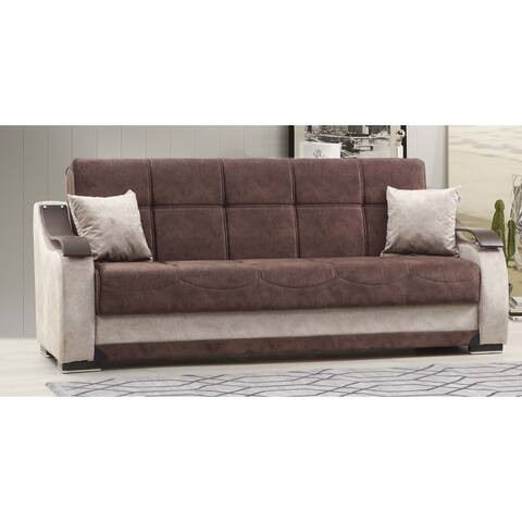 Ontario Brown Velvet Upholstered Convertible Sleeper Sofa with Storage