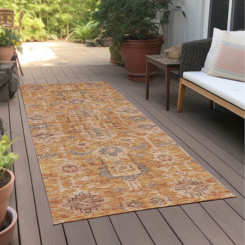 Machine Washable Indoor/ Outdoor Chantille Boho Traditional Rug
