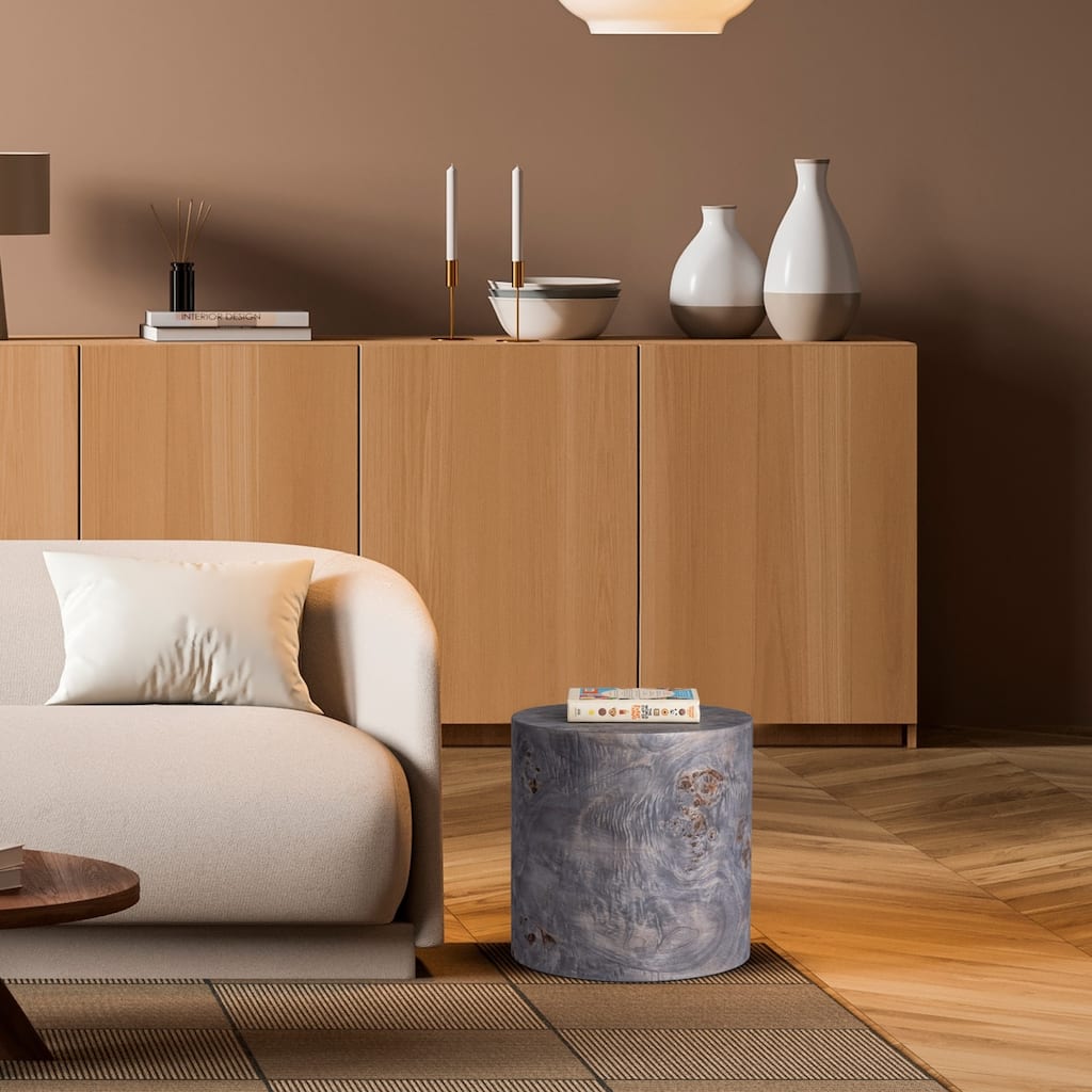 Round Burl Wood Side Table - 15" - Charcoal Gray