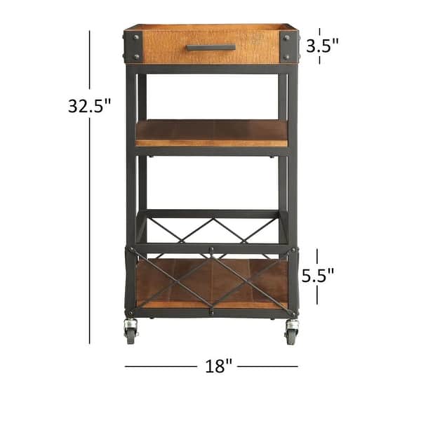 dimension image slide 2 of 3, Myra Rustic Serving Cart with Wine Inserts and Removable Tray Top by iNSPIRE Q Classic