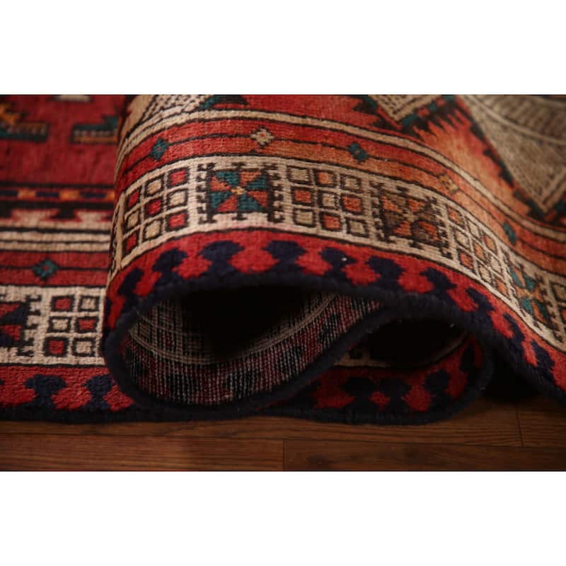 Red Ardebil Persian Vintage Runner Rug Handmade Wool Carpet - 3'2"x 9'8"