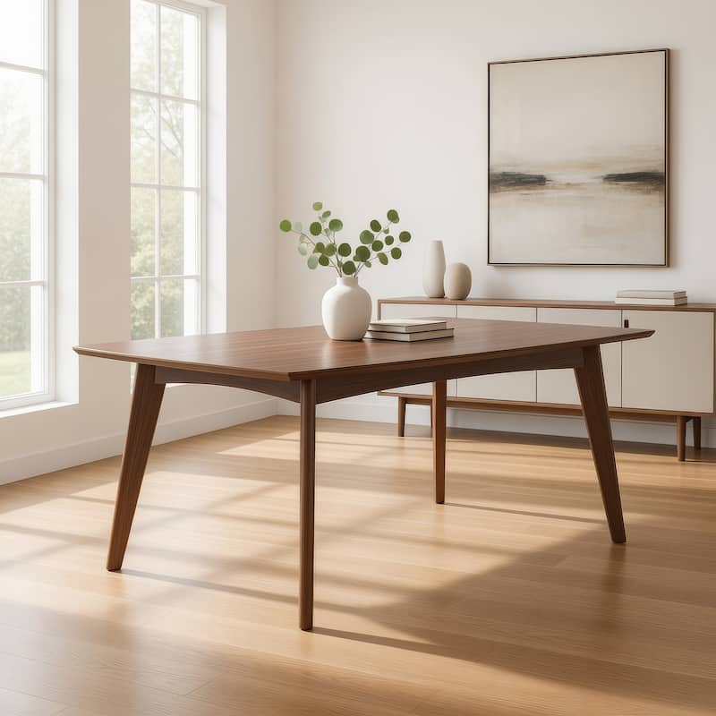 Mid-century Modern Wooden Dining Table, Dark Walnut Brown