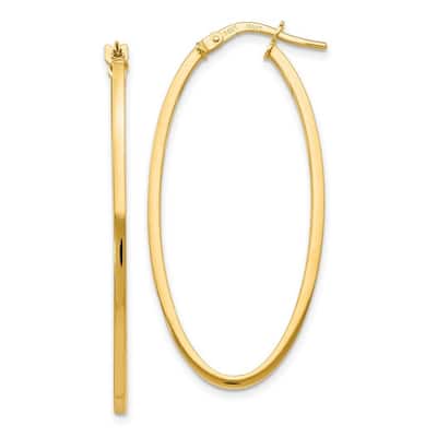Curata 14k Yellow Gold 40x1.5mm Polished Hinged Oval Hoop Earrings