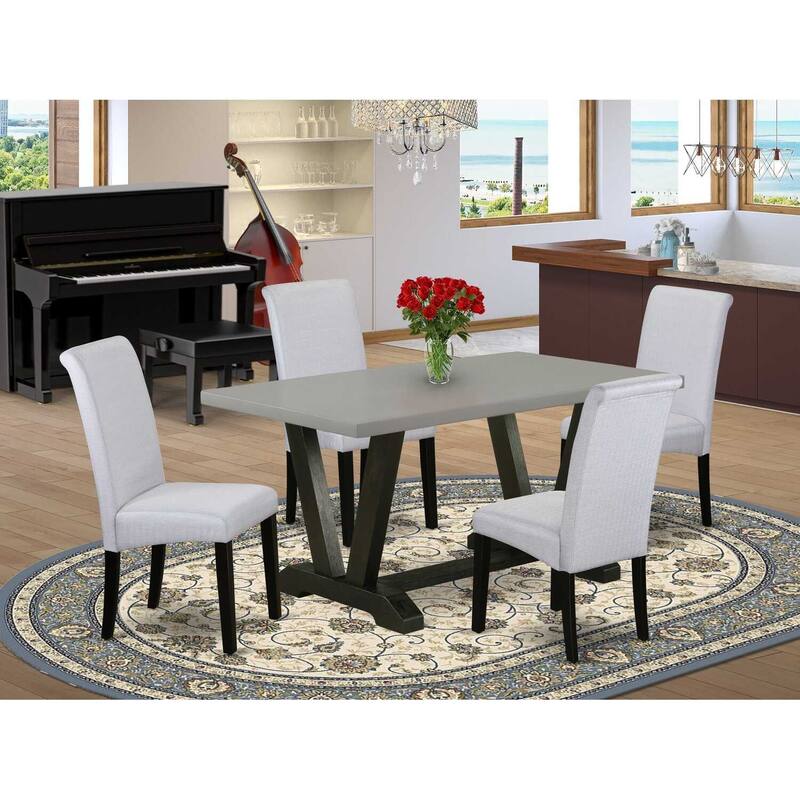 HomeStock 5-Pc Rectangle Natural Oak Finish Solid Wood Top Dining Table with 4 Parson Chair