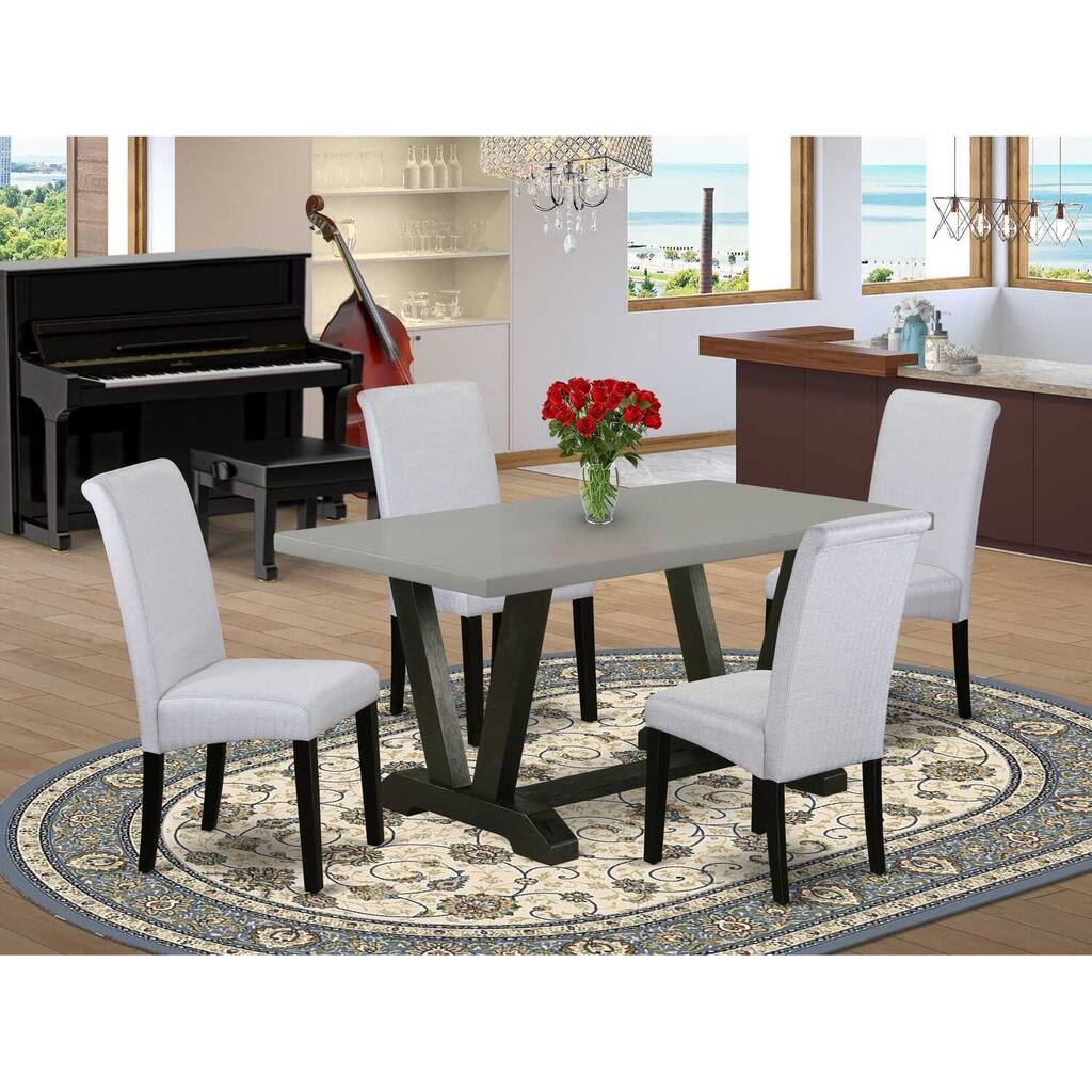 HomeStock 5-Pc Rectangle Natural Oak Finish Solid Wood Top Dining Table with 4 Parson Chair