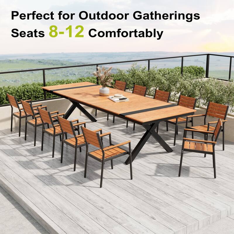 Pellebant Aluminum Rectangular Outdoor Patio Dining Table with Umbrella Hole