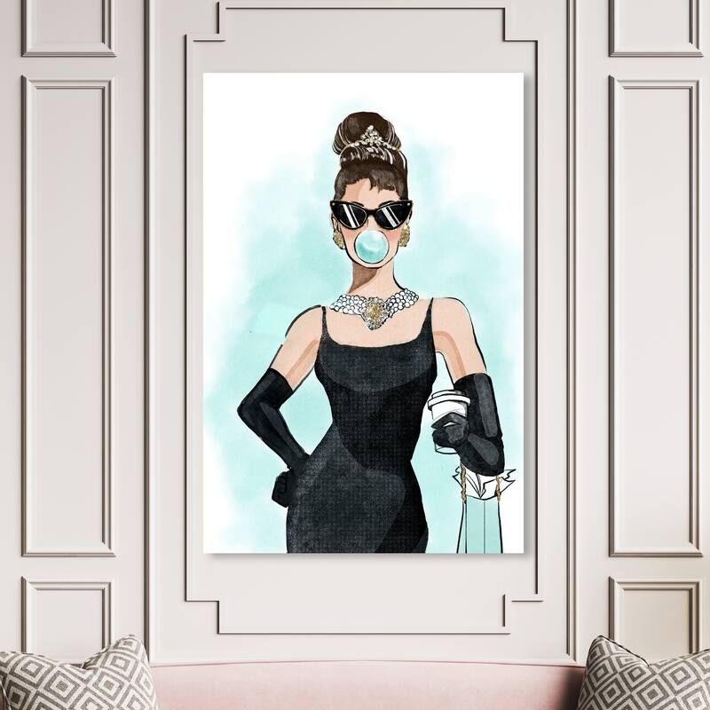 Wynwood Studio Fashion and Glam Shopping Icon Blue and Tiffany Blue Glam Wall Art Canvas Print - 54 x 36