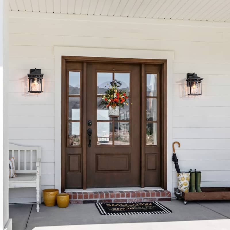 Elisie Modern Brushed Black Gold 1-Light Outdoor Wall Lantern Sconce Water Glass for Garage Porch Front Door