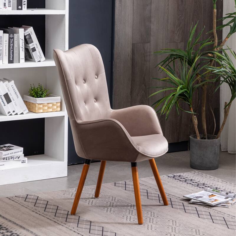 Chocolate Modern 30" Polyester Button Tufted Accent Chair with Solid Wood Frame for Living Room