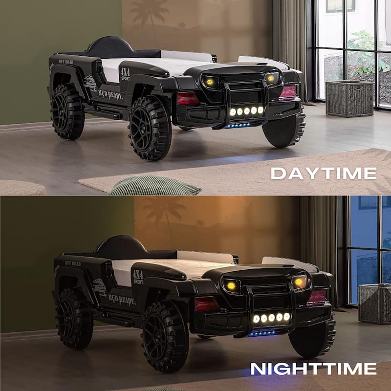 Zemo Novelty Twin Faux Leather Upholstered Off-Road SUV Kid Bed with Light and Sound Functions by Furniture of America