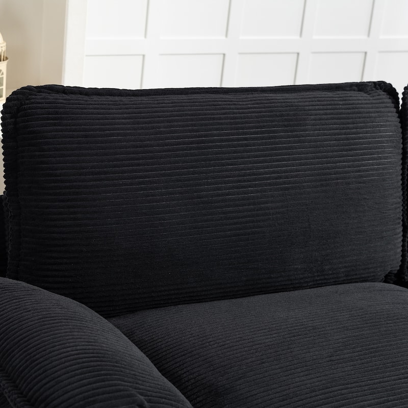 113" L Shaped Sectional Sofa, Deep Seat Cloud Couch with Ottoman, Oversized Corduroy Couch with Cup Holders, Storage Bags