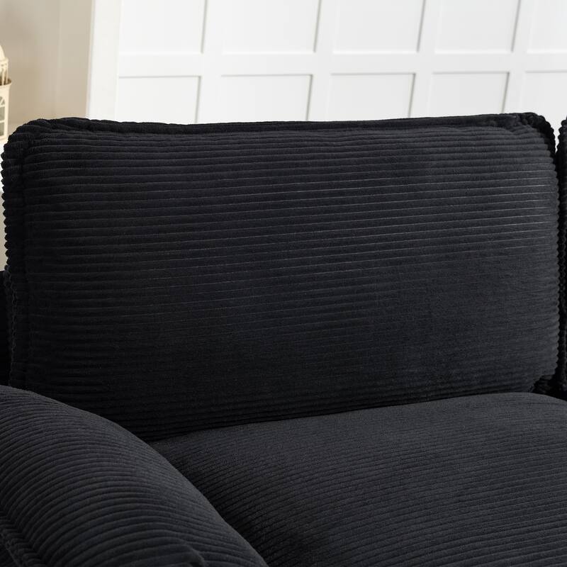 L-Shaped Modular Sectional Sofa with Ottoman, Oversized Corduroy Upholstered Cloud Couch with Cup Holders & Side Pockets