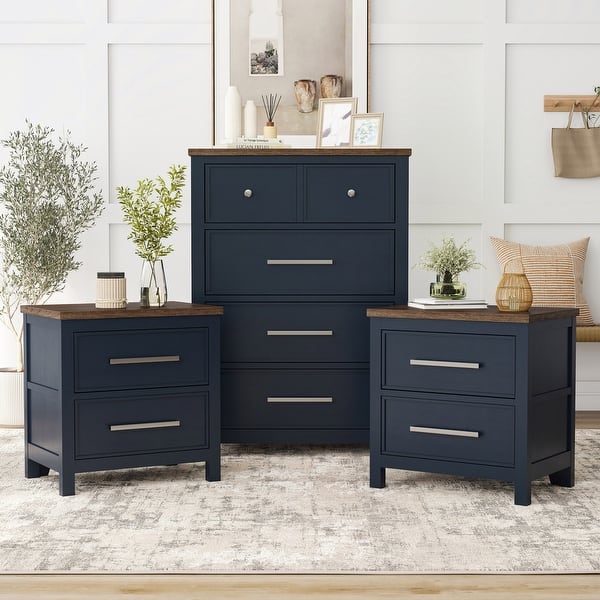 slide 2 of 28, Furniture of America Althea Modern Farmhouse 3-Piece Wood Chest and 2 Nightstand Bedroom Set Blue