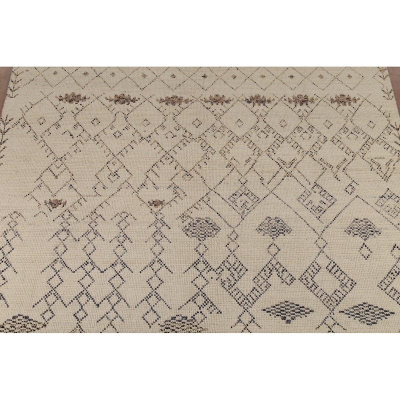Ivory Trellis Moroccan Area Rug Handmade Wool Carpet - 8'1"x 11'8"