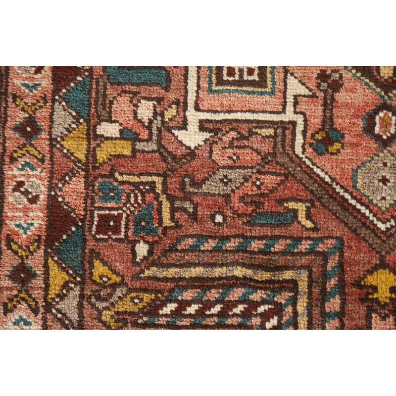 Geometric Handmade Heriz Persian Vintage Runner Rug - 3'5"x 10'7"