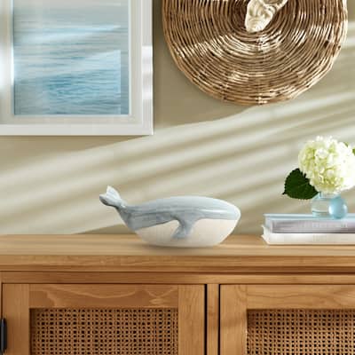 Stoneware Figurine Texture Coastal Whale Decorative Accent - 6" Blue - 14" x 6" x 6"
