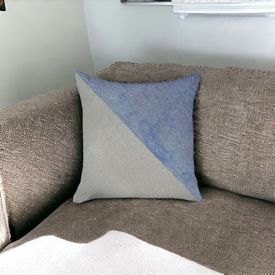 HomeRoots 18" X 18" Blue And Grey Geometric Zippered Handmade Polyester Throw Pillow Cover