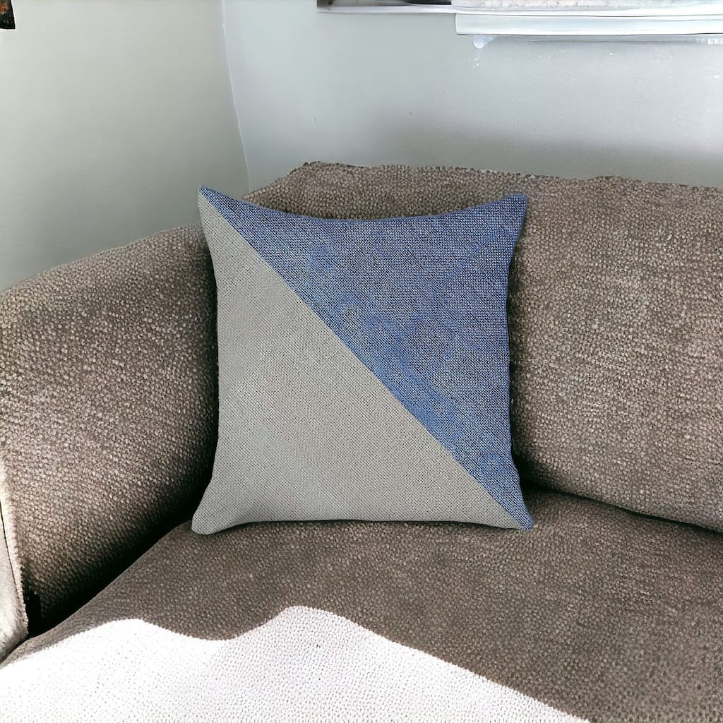 HomeRoots 18" X 18" Blue And Grey Geometric Zippered Handmade Polyester Throw Pillow Cover