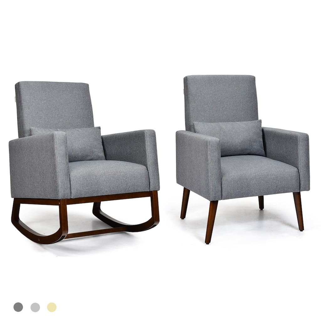 Costway Set of 2 Dual-use Upholstered Rocking Chair w/Pillow Light
