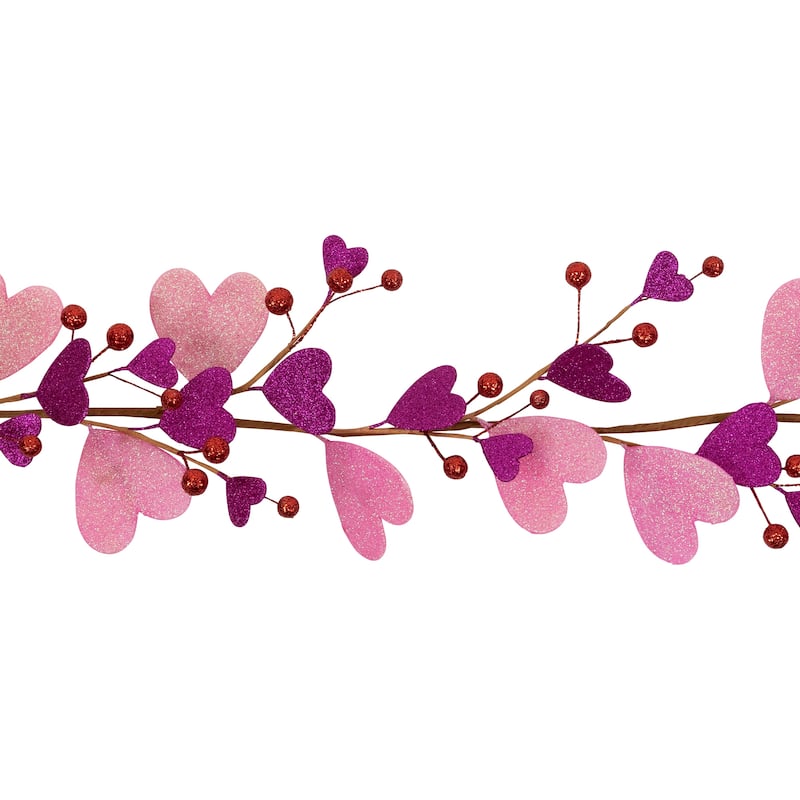6' Glittered Hearts and Berries Valentine's Day Garland