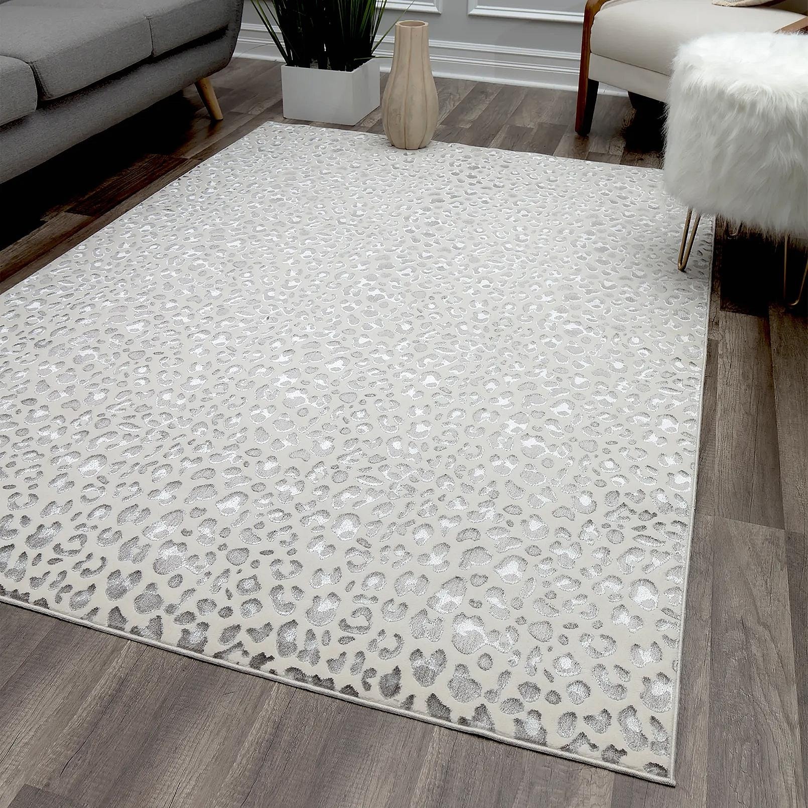 Rugs America Natura Snow Leopard Silver Shine Area Rug