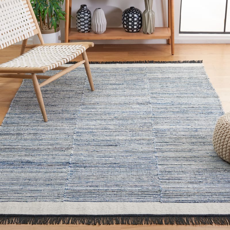 SAFAVIEH Handmade Kilim Rahel Stripe Wool & Jute Rug - 4' x 6' - Blue/Ivory