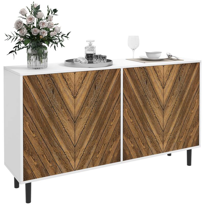 HOMCOM Modern Kitchen Sideboard Buffet Cabinet with Adjustable Shelves, 48" Coffee Bar Cabinet, Brown