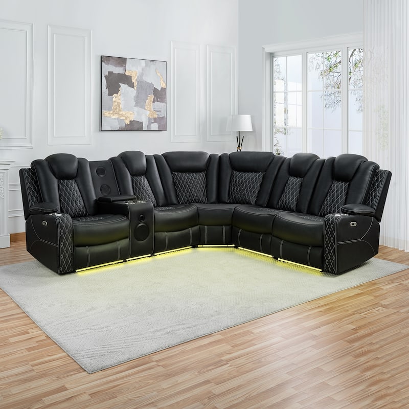 Premium Air Leather Home Theater Loveseat with LED Lights, Recliner with Built-in Speakers & Wireless Charging