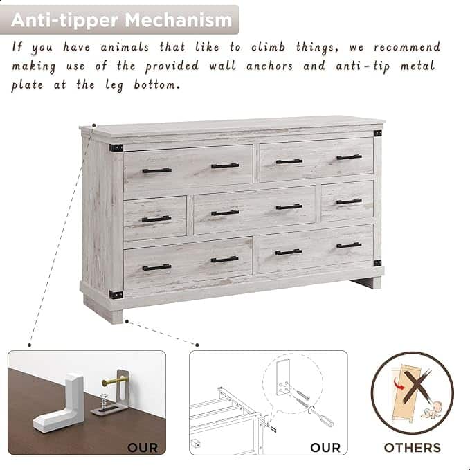 Farmhouse 7 Drawers Dresser, Wood Chest of Drawers, Closet Dresser