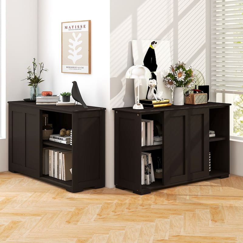 2 PCS Stackable Buffet Sideboard with Sliding Doors & Adjustable Shelf