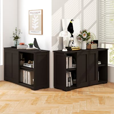 2 PCS Stackable Buffet Sideboard with Sliding Doors & Adjustable Shelf