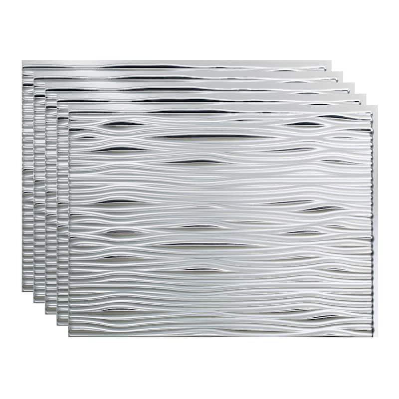 FASÄDE Waves Decorative Vinyl Backsplash Panel - 5 Pack - Brushed Aluminum