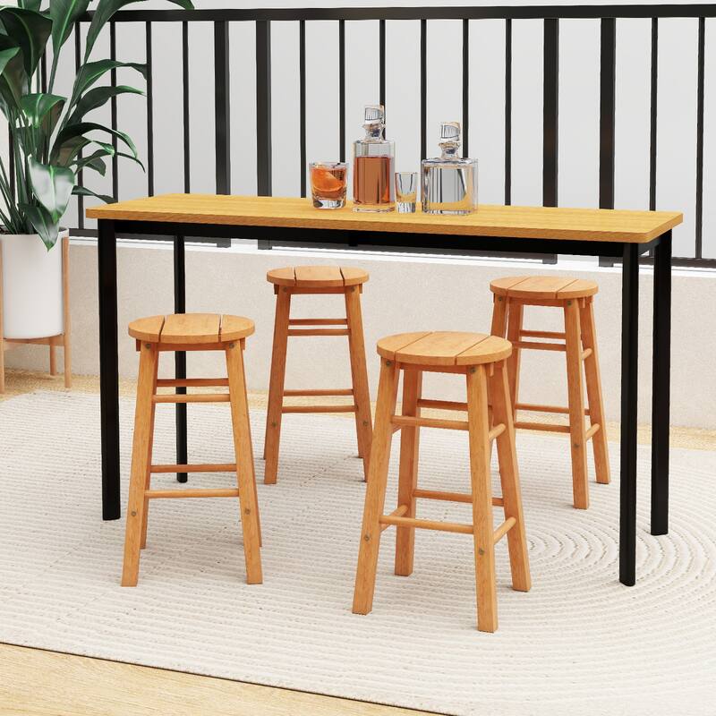 Gymax 24-Inch Outdoor Wood Bar Stools Set of 4 w/ Round Seat Footrest