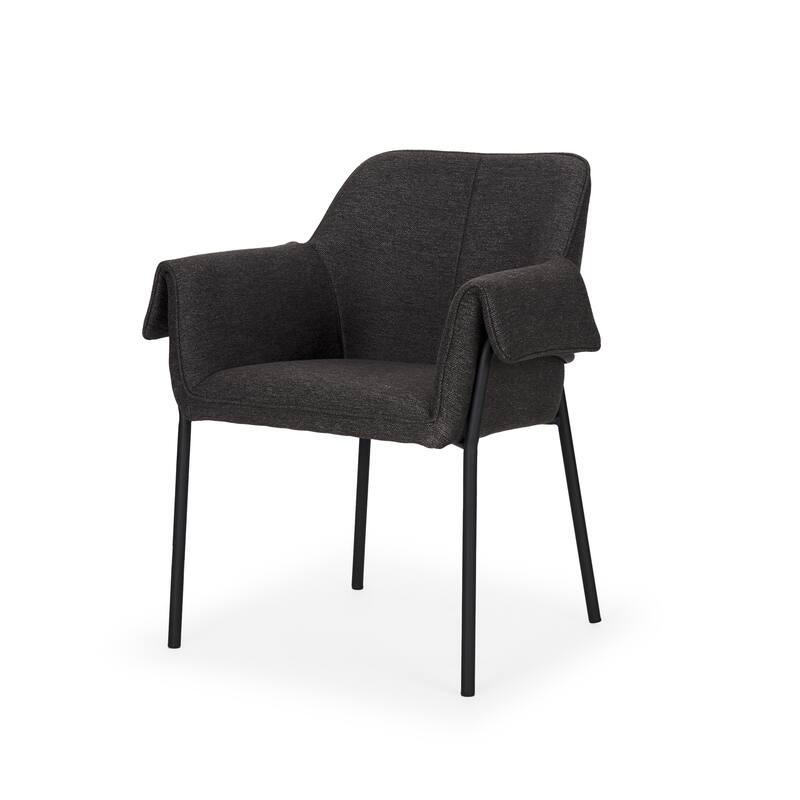 Brently Dining Chair w/ Cream Boucle Fabric & Matte Black Metal Legs - Grey