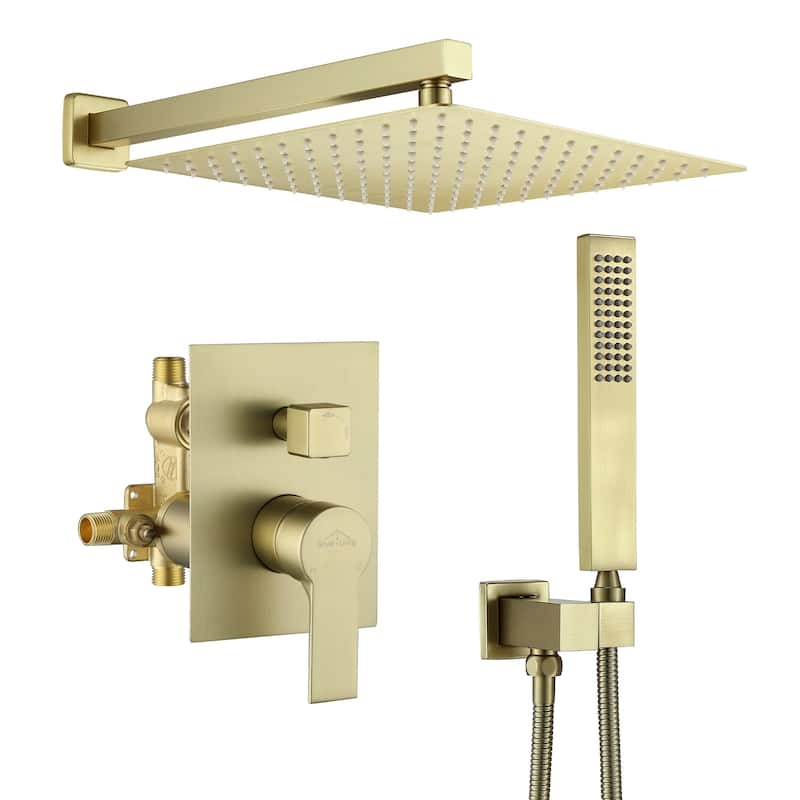 2.5 GPM 12 in. Wall Mount Dual Shower Heads with Pressure Balance Valve - 12" - Brushed Gold