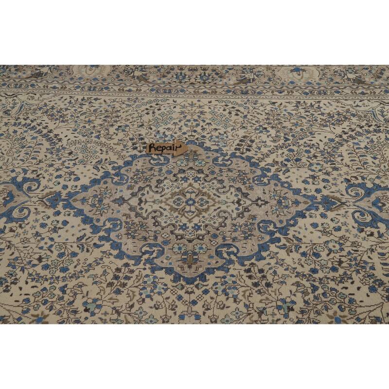 Ivory Tabriz Persian Area Rug Hand-Knotted Wool Carpet - 6'3"x 9'5"