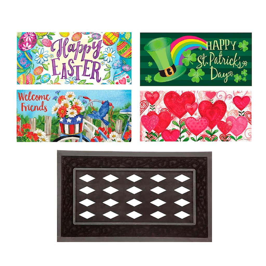 Sassafras Spring Summer Holidays Set of 4 Door Mats with Display Frame