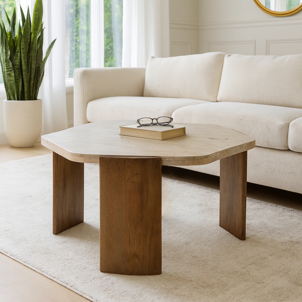 Mango Wood Hexagon Coffee Table - Brown, 32
